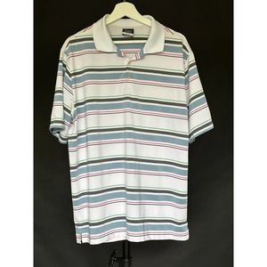 Nike Polo Golf White Striped Blue Large